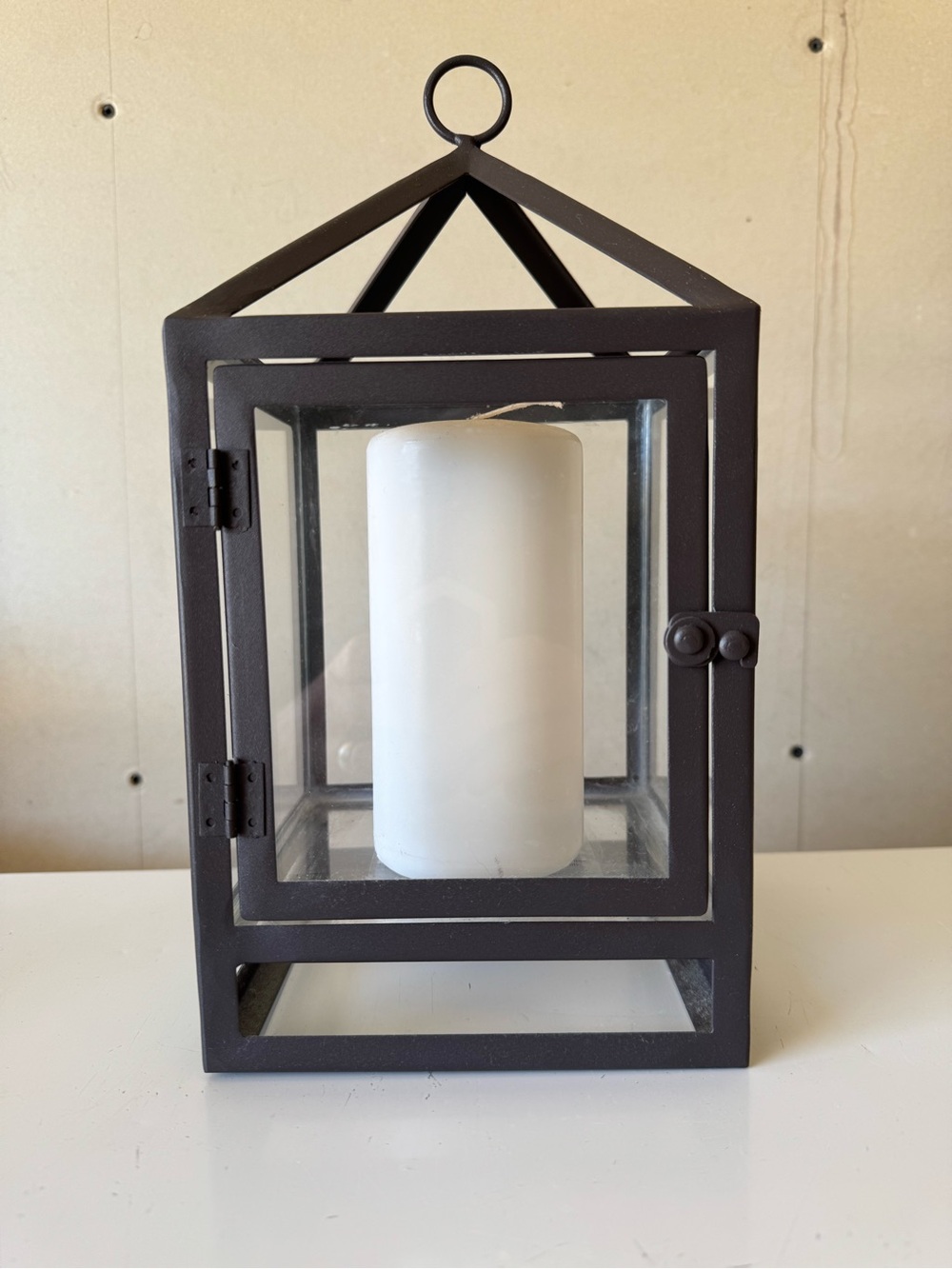 Classic Black Metal Lantern with White Pillar Candle
